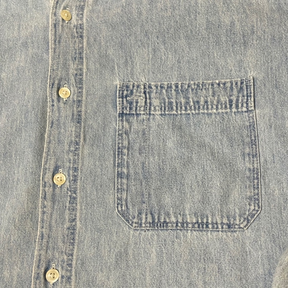 VTG Gap Denim Shirt Button Down Men XL Blue Distressed Pocket Cotton Made in USA - Picture 8 of 15